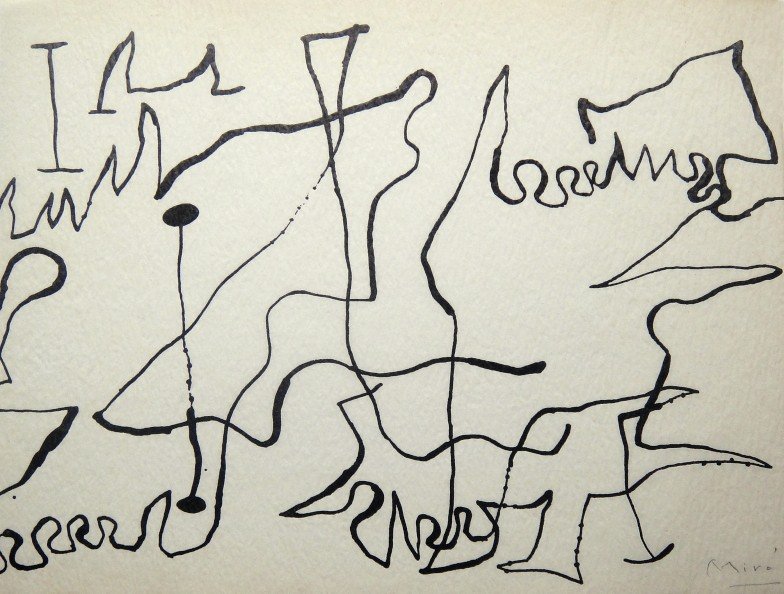 JOAN MIRO, Hand Signed Lithographie, 1954: Beautiful hand signed Lithograph by Joan MIRO "Serie Black and Red", 1954. Hand signed by Joan Miro in pencil. This lithograph was part of the signed VIP book "The Graphic Work". Prov: Mourlot / Aimé