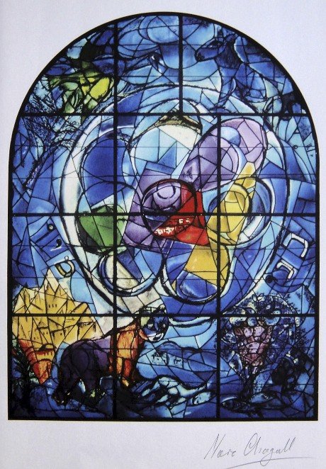 MARC CHAGALL, Signed Lithograph, Jewels for a Crown: Sigend Lithograph by Marc CHAGALL, "Jewels for a Crown, the story of the Chagall Windows". Hand signed by Marc CHAGALL in pencil. Edition: Miriam Freund / McGraw Hill: AndrŽ Sauert, 1962. Size: 9.6 x