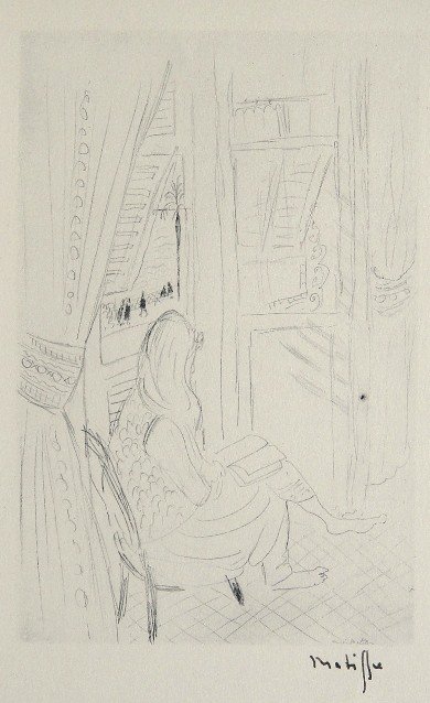 HENRI MATISSE, Lithograph, Dessin, 1920: Henri Matisse's original lithograph "Dessom". Hand signed by Henri Matisse in black ink. From the rare VIP volume "Henri Matisse", par Elie Faure, Jules Romains, Charles Vildrac from the suite. Editio