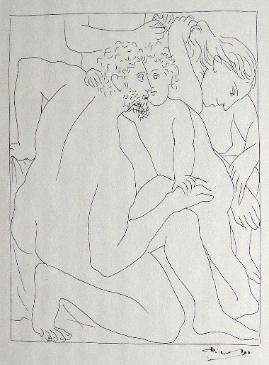 PABLO PICASSO, Signed Lithograph Les Metamorphoses: Hand Signed Original Lithograph by Pablo Picasso "Les Metamorphoses - Deucalion et Pyrrha crŽent un Nouveau Genre Humain" (Bloch 100). Edition published in 1931 by D'Albert Skira. Hand signed by Pabl