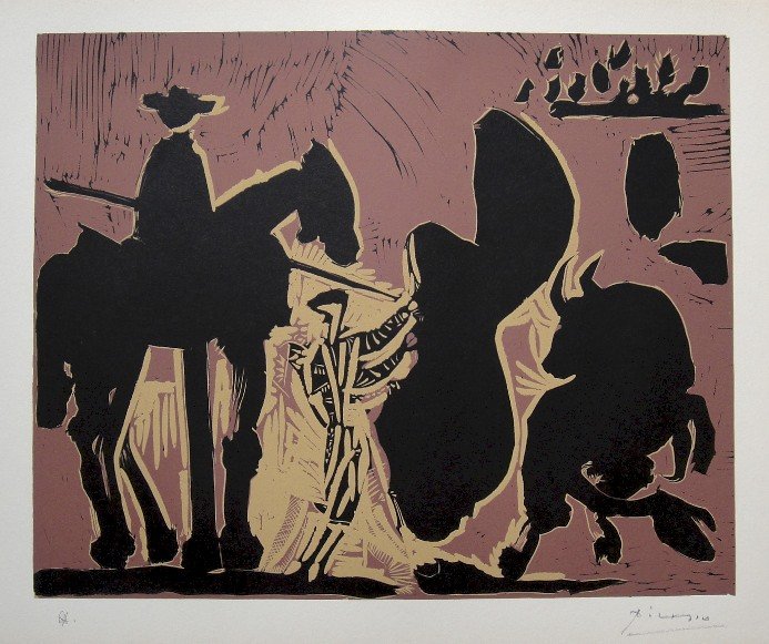 PABLO PICASSO, Hand signed Linocut, 1962: Pablo Picasso original hand signed Linocut, 1962. "Avant la Pique" (Bloch 941) Signature and E.A. in pencil by Pablo Picasso. Edition published in 1962. Prov: Galerie les Tourettes, Dr. A. Wertheimer,