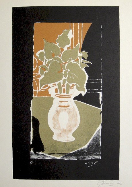 GEORGES BRAQUE, Signed Lithograph, 1963: Georges BRAQUE, signed Lithograph "Leaves, Color, Light" 1963. Hand signed by Braque in pencil. Signed VIP book edition of "Lithograph". Printed by Fernand Mourlot and AndrŽ Sauret, Union de Paris / 