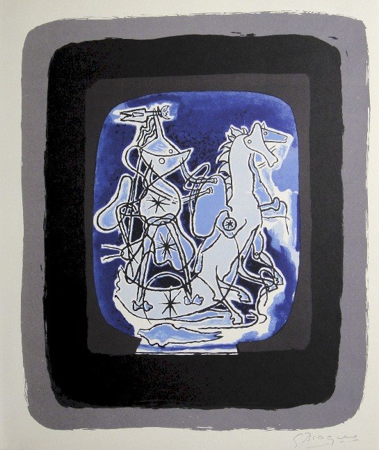 GEORGES BRAQUE, Signed Lithograph, 1963: Georges BRAQUE, signed Lithograph "HŽlios V" 1963. Hand signed by Braque in pencil. Signed VIP book edition of "Lithograph". Printed by Fernand Mourlot and AndrŽ Sauret, Union de Paris / 1963. Size:
