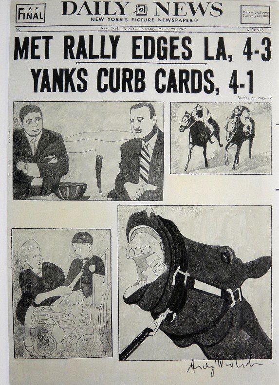 ANDY WARHOL, Signed Print, DAILY NEWS: Andy WARHOL signed Print, "DAILY NEWS - MET RALLY EDGES LA, ...". From a signed VIP book from 1982. Hand signed by Andy Warhol in black pen. Size: 11.4 x 8.6 in (29 x 22 cm) printed on the back. Excel