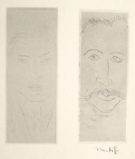 Henri Matisse, signed Lithograph "Homme & Dame": Signed Lithograph by Henri Matisse "Homme & Dame". From the signed VIP book "Henri Matisse"1951-1952. 50 Years of his graphical art by William S. Liebermann / New York. Hand Signed by Matisse in ink S