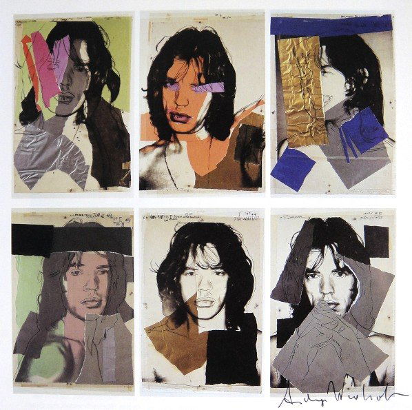 ANDY WARHOL, Signed Print, Six Mick Jagger: Andy WARHOL, "Six Mick Jagger" signed Print. From a signed VIP book from 1982. Hand signed by Andy Warhol in black pen. Size: 9.9 x 7.9 in (25 x 20 cm) printed on the back. Excellent condition with CO
