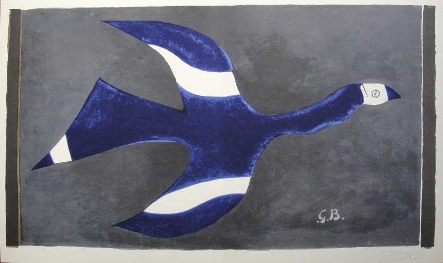 GEORGES BRAQUE, Signed Lithograph, 1963: Georges BRAQUE, signed Lithograph "Bird" 1963. Hand signed by Braque in pencil. Signed VIP book edition of "Lithograph". Printed by Fernand Mourlot and Andre Sauret, Union de Paris / 1963. Size: 12.6 
