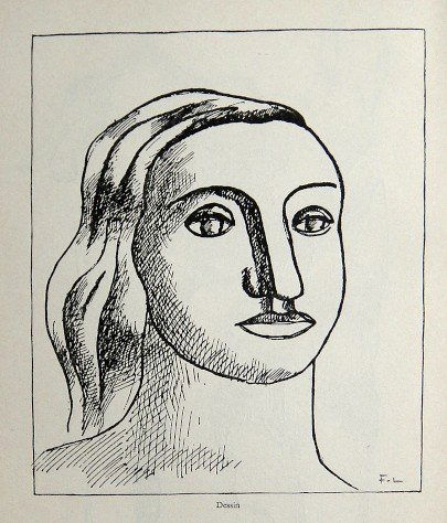 Fernand Leger, Signed Lithograph, 1949: Fernand Leger signed lithograph "Dessin" published in a VIP book from 1949. Hand signed F.L. in pencil by Leger. Edition des Trois Collines, Geneve. Size: 9.1 x 7.1 in ( 23 x 18 cm), printed on the ba