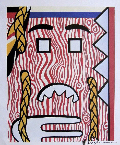 ROY LICHTENSTEIN, Signed Print, 1982: Roy LICHTENSTEIN, "Head with Braids" signed Offset Print. From a signed VIP book published in 1982 by Nationalgalerie Berlin / Staatliche Museen Preussischer Kulturbesitz. Hand signed by Lichtenstein