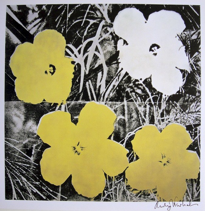 ANDY WARHOL, Signed Print, 1982: Andy WARHOL, "Flowers" signed Print. From a signed VIP book from 1982. Hand signed by Andy Warhol in black pen. Size: 11.4 x 11.4 in (29 x 29 cm) printed on the back.