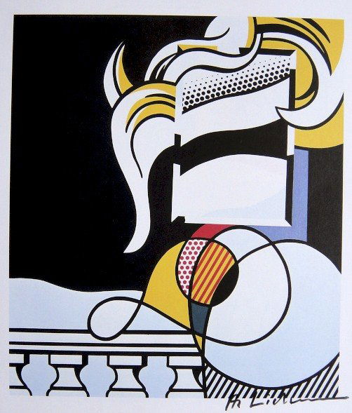 ROY LICHTENSTEIN, Signed Print, 1982: Roy LICHTENSTEIN, "Portrait" signed Offset Print. From a signed VIP book published in 1982 by Nationalgalerie Berlin / Staatliche Museen Preussischer Kulturbesitz. Hand signed by Lichtenstein in black