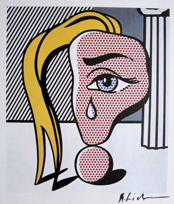 ROY LICHTENSTEIN, Signed Print, 1982: Roy LICHTENSTEIN, "Girl with Tear" signed Offset Print. From a signed VIP book published in 1982 by Nationalgalerie Berlin / Staatliche Museen Preussischer Kulturbesitz. Hand signed by Lichtenstein in