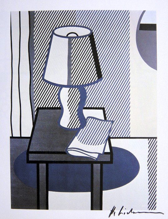 ROY LICHTENSTEIN, Signed Print, 1982: Roy LICHTENSTEIN, signed Offset Print. From a signed VIP book published in 1982 by Nationalgalerie Berlin / Staatliche Museen Preussischer Kulturbesitz. Hand signed by Lichtenstein in black pen. Size: