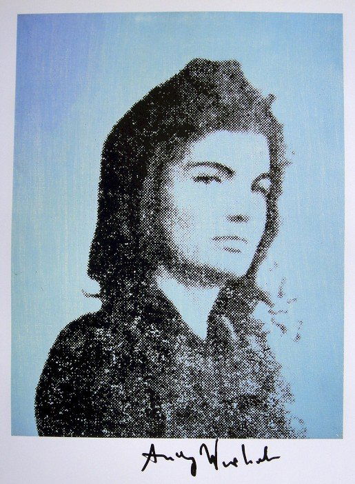 ANDY WARHOL, Signed Print, 1982: Andy WARHOL, "Jackie" signed Print. From a signed VIP book from 1982. Hand signed by Andy Warhol in black pen. Size: 10.3 x 9.9 in (26 x 25 cm) printed on the back.