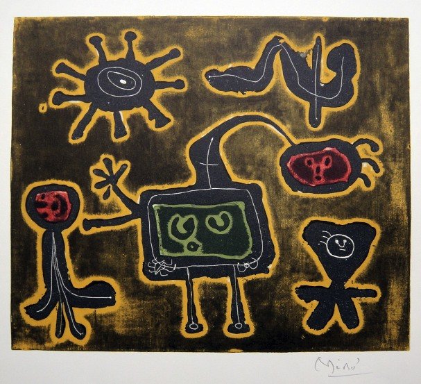 JOAN MIRO, Signed Lithograph, 1954: Joan MIRO, hand signed Lithograph, "Das Graphische Werk" 1954. Hand signed in pencil. Prov: Galerie Maeght, Paris. Size: 11.9 x 9.5 in (30 x 24 cm).