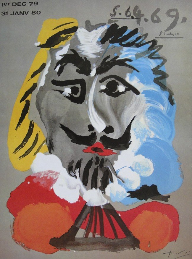 PABLO PICASSO, Original Lihtograph, Poster: Pablo Picasso hand signed Original Lithograph "Poster: Galerie de la Colombe". Prov: Fernand Mourlot, Paris. Hand signed by Picasso in black crayon. Size: 27.3 x 19.7 in (70 x 50 cm), marks of used on