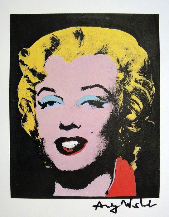 ANDY WARHOL, Signed Print, 1982: Andy WARHOL, "Liquorice Marilyn" signed Print. From a signed VIP book from 1982. Hand signed by Andy Warhol in black pen. Size: 10.3 x 9.9 in (26 x 25 cm) printed on the back.