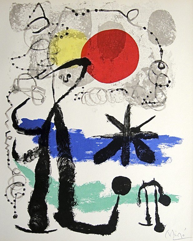 JOAN MIRO, Signed Lithograph, 1954: Joan MIRO, hand signed Lithograph, "Das Graphische Werk" 1954. Hand signed in pencil. Prov: Galerie Maeght, Paris. Size: 11.9 x 9.5 in (30 x 24 cm).