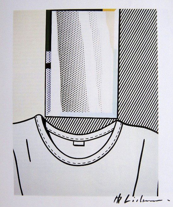 ROY LICHTENSTEIN, Signed Print, 1982: Roy LICHTENSTEIN, signed Offset Print. From a signed VIP book published in 1982 by Nationalgalerie Berlin / Staatliche Museen Preussischer Kulturbesitz. Hand signed by Lichtenstein in black pen. Size: