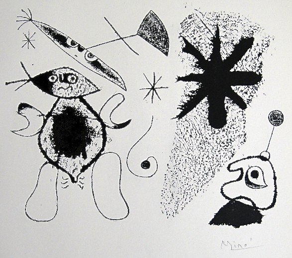JOAN MIRO, Signed Lithograph, 1954: Joan MIRO, hand signed Lithograph, "Das Graphische Werk" 1954. Hand signed in pencil. Prov: Galerie Maeght, Paris. Size: 11.9 x 9.5 in (30 x 24 cm).