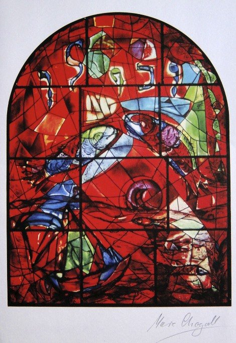 MARC CHAGALL, Signed Lithograph, Jewels for a Crown: Sigend Lithograph by Marc CHAGALL "Jewels for a Crown, the story of the Chagall Windows". Hand signed by Marc CHAGALL in pencil. Edition: Miriam Freund / McGraw Hill: AndrŽ Sauert, 1962. Size: 9.6 x 