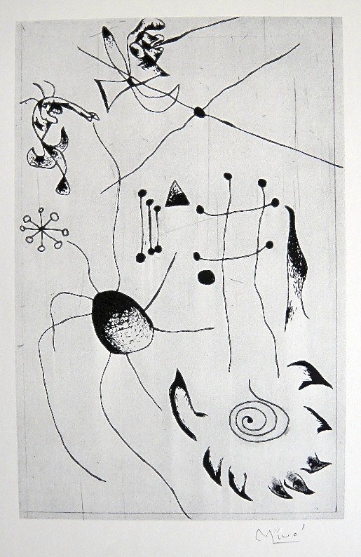 JOAN MIRO, Signed Lithograph, 1954: Joan MIRO, hand signed Lithograph, "Das Graphische Werk" 1954. Hand signed in pencil. Prov: Galerie Maeght, Paris. Size: 11.9 x 9.5 in (30 x 24 cm).