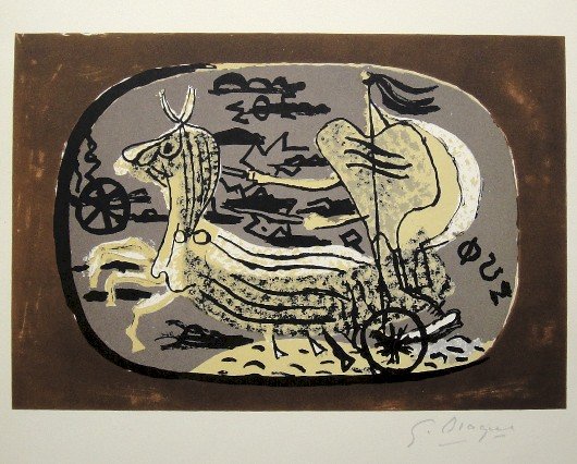 GEORGES BRAQUE, Signed Lithograph, 1963: Georges BRAQUE, signed Lithograph 1963. Hand signed by Braque in pencil. Signed VIP book edition of "Lithograph". Printed by Fernand Mourlot and AndrŽ Sauret, Union de Paris / 1963. Size: 11.8 x 9.4