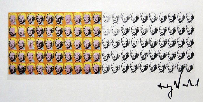 ANDY WARHOL, Signed Print, 1982: Andy WARHOL, "Marilyn" signed Print. From a signed VIP book from 1982. Hand signed by Andy Warhol in black pen. Size: 10.3 x 9.9 in (26 x 25 cm) printed on the back.