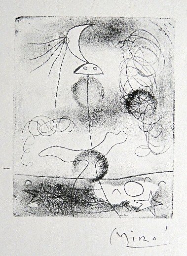 JOAN MIRO, Signed Lithograph, 1954: Joan MIRO, hand signed Lithograph. From the signed VIP book "Das Graphische Werk" 1954. Hand signed in pencil by Miro. Prov: Galerie Maeght, Paris. Size: 11.9 x 9.5 in (30 x 24 cm), printed on the bac