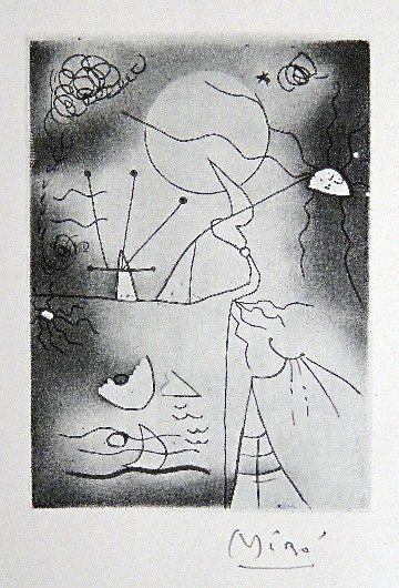 JOAN MIRO, Signed Lithograph, 1954: Joan MIRO, hand signed Lithograph. From the signed VIP book "Das Graphische Werk" 1954. Hand signed in pencil by Miro. Prov: Galerie Maeght, Paris. Size: 11.9 x 9.5 in (30 x 24 cm), printed on the bac