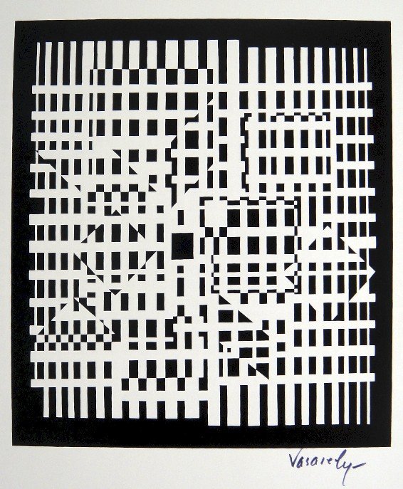 VICTOR VASARELY, Signed Print, 1965: Victor VASARELY, Hand signed Print, 1965. Signed by Vasarely in black pen. Published in "Vasarely" from Marcel Joray. Edition: du Griffon Neuch‰tel. Printed on the back and small pictur number. Size
