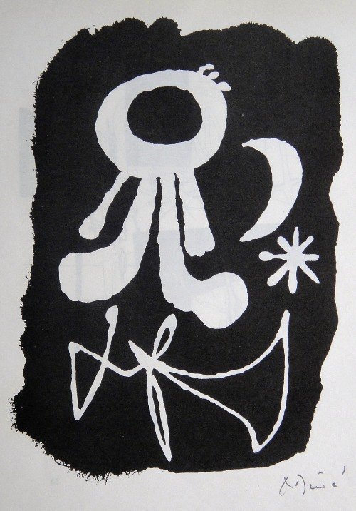 JOAN MIRO, Signed Print 1954: Joan MIRO, hand signed Print From the signed VIP book. Hand signed in pencil by Miro. Prov: Galerie Maeght, Paris. Size: 12.6 x 9.5 in (32 x 24 cm), printed on the back.
