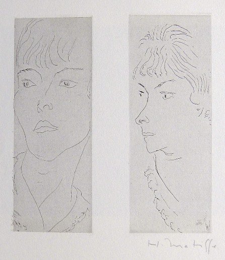 HENRI MATISSE, Signed Lithograph, 1951 - 1952: Signed Lithograph by Henri Matisse "Femmes". From the signed VIP suite "Henri Matisse" 1951-1952. 50 Years of his graphical art by William S. Liebermann / New York . Hand Signed by Matisse in pencil. 