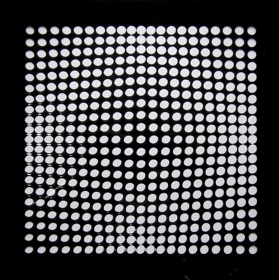 VICTOR VASARELY, Signed Offset Print, 1965: Victor VASARELY signed offset Print, 1965. Signed by Vasarely in silver pen. Published in "Vasarely" from Marcel Joray. Edition: du Griffon Neuch‰tel. Size: 10.6 x 10.6 in (27 x 27 cm), with foil.