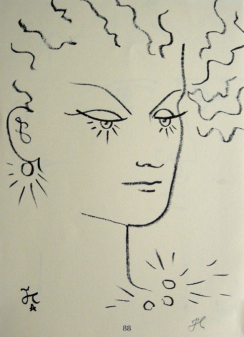 Jean COCTEAU, Signed Lithograph, 1958: Signed lithograph by Jean Cocteau from 1958. Hand signed by Cocteau in pencil. Edition des Quatre Chemins / Paris 1958. Size: 10.3 x 7.5 in (26 x 19 cm), picture number.