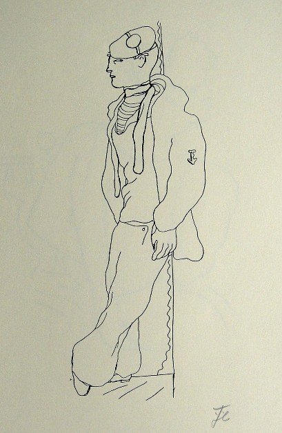 Jean COCTEAU, Signed Lithograph, 1958: Signed lithograph by Jean Cocteau from 1958. Hand signed by Cocteau in pencil. Edition des Quatre Chemins / Paris 1958. Size: 10.3 x 7.5 in (26 x 19 cm), picture number.