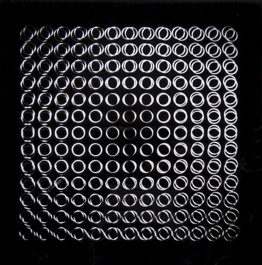 VICTOR VASARELY, Signed Offset Print, 1965: Victor VASARELY signed offset Print, 1965. Signed by Vasarely in silver pen. Published in "Vasarely" from Marcel Joray. Edition: du Griffon Neuch‰tel. Size: 10.6 x 10.6 in (27 x 27 cm), with foil.
