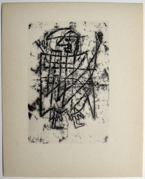 Paul KLEE, Signed original Lithograph, 1934: Hand signed lithograph by Paul Klee "Figurine - Der Tod" from 1934. Signed VIP-book edition. Signatur in pencil by KLEE. Edition: Muller & I. Kiepenheuer Verlag, Potsdam / Berlin. Prov: Galerie les To