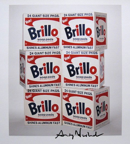 ANDY WARHOL, Signed Print, 1982: Andy WARHOL, "Brillo Boxes" signed Print. From a signed VIP book from 1982. Hand signed by Andy Warhol in black pen. Size: 10.3 x 9.9 in (26 x 25 cm) printed on the back.