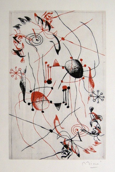 JOAN MIRO, Signed Lithograph, 1954: Joan MIRO, hand signed Lithograph. From the VIP book "Das Graphische Werk" 1954. Hand signed in pencil. Prov: Galerie Maeght, Paris. Size: 11.9 x 9.5 in (30 x 24 cm).