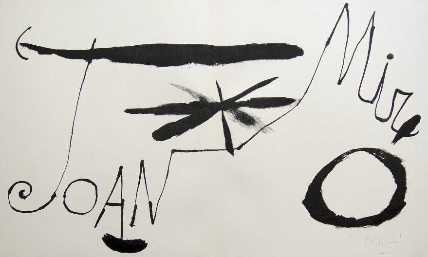 JOAN MIRO, Signed Lithograph, 1954: Joan MIRO, hand signed Lithograph. From the VIP book "Das Graphische Werk" 1954. Hand signed in pencil. Prov: Galerie Maeght, Paris. Size: 11.9 x 20.8 in (30 x 53 cm) with book fold.