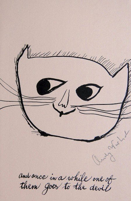 ANDY WARHOL, Special signed Print, 1982: Andy WARHOL, "Cats - Some..." signed special Print. From a signed VIP book from 1982. Hand signed by Andy Warhol in black pen. Size: 8.6 x 5.5 in (22 x 14 cm).