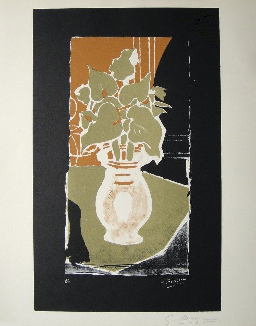 GEORGES BRAQUE, Signed Lithograph, 1963: Georges BRAQUE, signed Lithograph 1963. Hand signed by Braque in pencil. Signed VIP book edition of "Lithograph". Printed by Fernand Mourlot and AndrŽ Sauret, Union de Paris / 1963. Size: 11.8 x 9.4