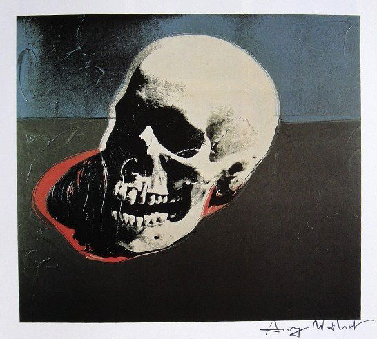 ANDY WARHOL, Signed Print, 1982: Andy WARHOL, "Skull" signed Print. From a signed VIP book from 1982. Hand signed by Andy Warhol in black pen. Size: 8.3 x 8.6 in (21 x 22 cm) printed on the back. Excellent Condition and with COA.