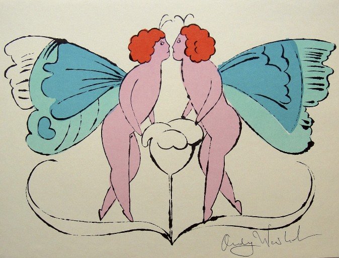 ANDY WARHOL, Signed Lithograph, Gold Book: Lithograph "On the Bottom of my Garden" by Andy Warhol. From the series "Gold Book", 1955. Hand signed by Andy Warhol in black pen. Prov: Galerie les Tourettes, Dr. A. Wertheimer, Paris. Size: 11 x 8.