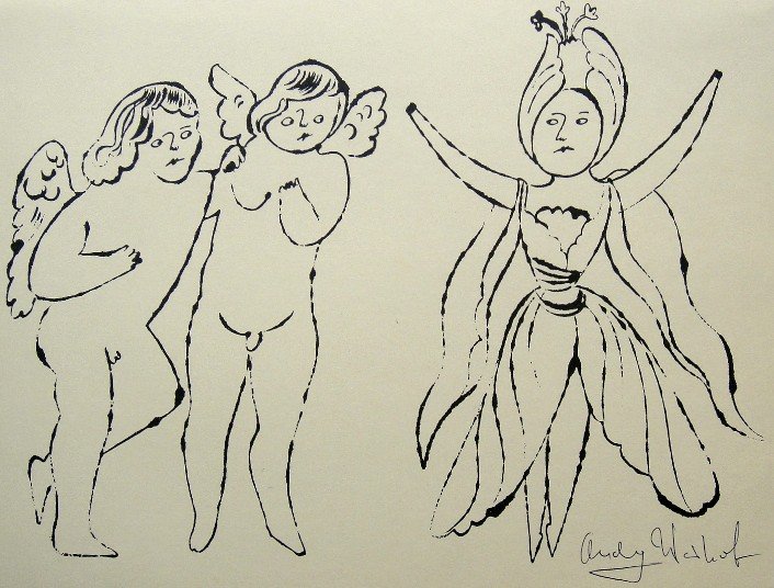 ANDY WARHOL, Signed Lithograph, Gold Book: Lithograph "On the Bottom of my Garden" by Andy Warhol. From the series "Gold Book", 1955. Hand signed by Andy Warhol in black pen. Prov: Galerie les Tourettes, Dr. A. Wertheimer, Paris. Size: 11 x 8.