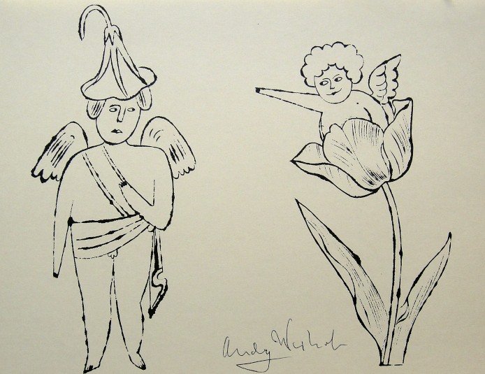 ANDY WARHOL, Signed Lithograph, Gold Book: Lithograph "On the Bottom of my Garden" by Andy Warhol. From the series "Gold Book", 1955. Hand signed by Andy Warhol in black pen. Prov: Galerie les Tourettes, Dr. A. Wertheimer, Paris. Size: 11 x 8.