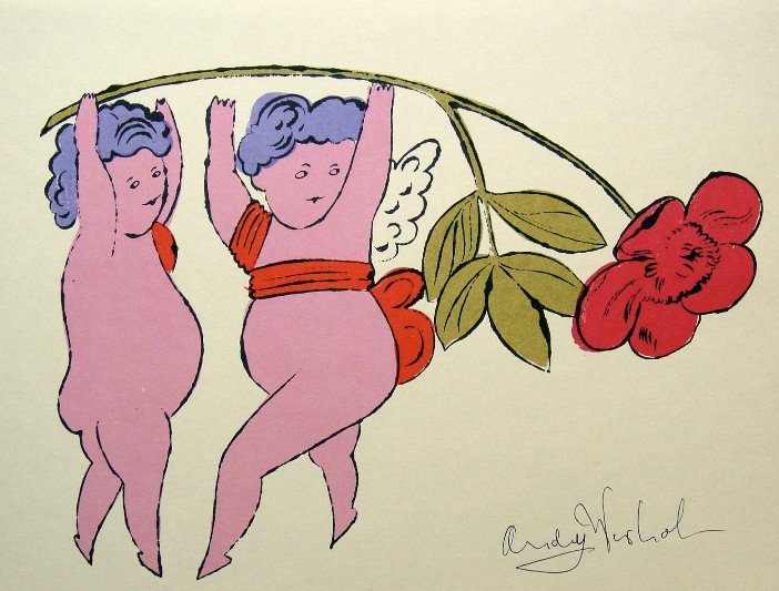 ANDY WARHOL, Signed Lithograph, Gold Book: Lithograph "On the Bottom of my Garden" by Andy Warhol. From the series "Gold Book", 1955. Hand signed by Andy Warhol in black pen. Prov: Galerie les Tourettes, Dr. A. Wertheimer, Paris. Size: 11 x 8.
