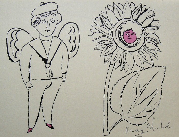 ANDY WARHOL, Signed Lithograph, Gold Book: Lithograph "On the Bottom of my Garden" by Andy Warhol. From the series "Gold Book", 1955. Hand signed by Andy Warhol in black pen. Prov: Galerie les Tourettes, Dr. A. Wertheimer, Paris. Size: 11 x 8.