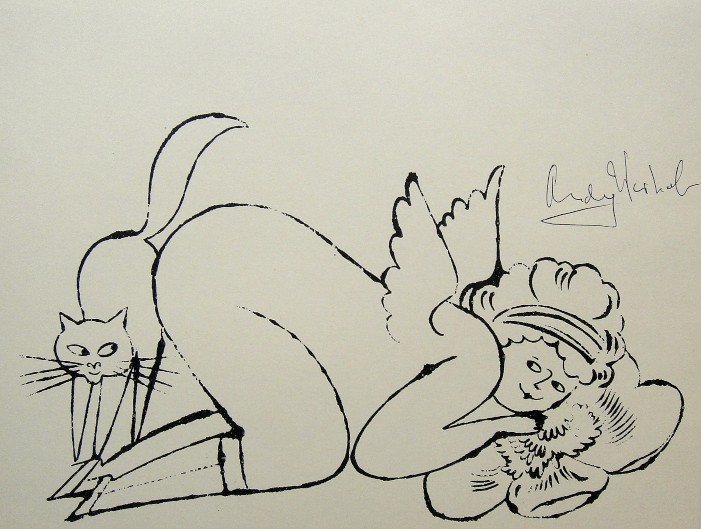 ANDY WARHOL, Signed Lithograph, Gold Book: Lithograph "On the Bottom of my Garden" by Andy Warhol. From the series "Gold Book", 1955. Hand signed by Andy Warhol in black pen. Prov: Galerie les Tourettes, Dr. A. Wertheimer, Paris. Size: 11 x 8.
